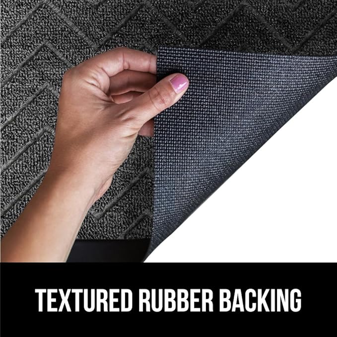 GORILLA GRIP 100% Waterproof All-Season WeatherMax Doormat, 34x58, US Designed Natural Rubber, Stain and Fade Resistant, Low Profile Indoor Outdoor Door Mats, Easy Clean Patio Mat, Steel Chevron-Ruum Studio Home