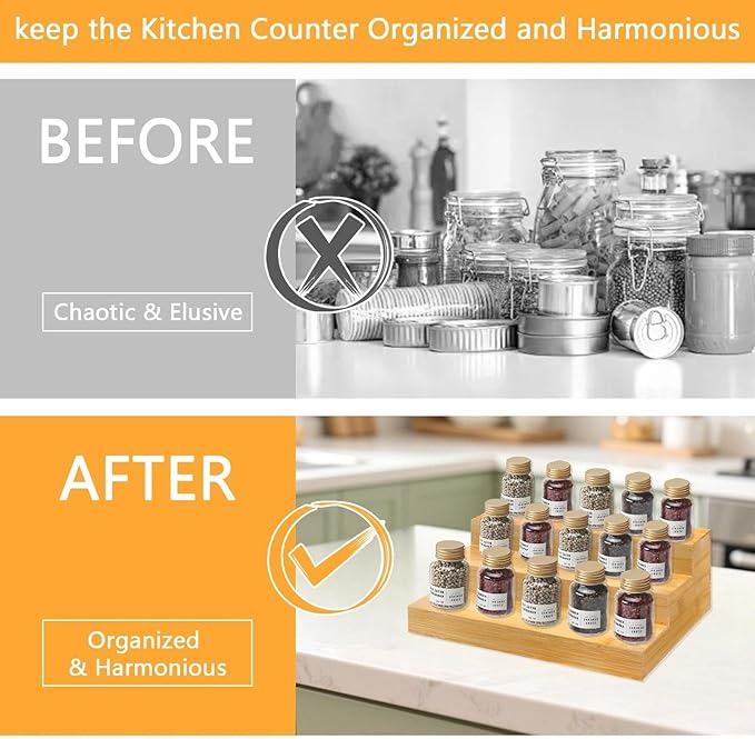 Spice Rack Organizer for Cabinet - Bamboo Spice Shelf, 3 Tier Seasoning Organizer for Countertop, Kitchen, Pantry 2 Pack-Ruum Studio Home