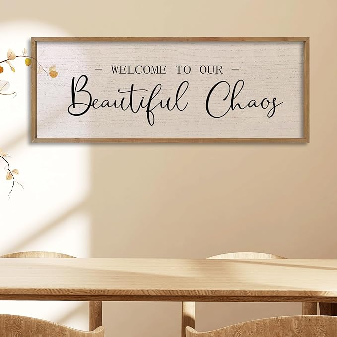 comurdyo Welcome To Our Beautiful Chaos Wall Decor Art 32"X12" for Home Entryway Sign Large Wood Framed Wall Hanging (Wood)-Ruum Studio Home