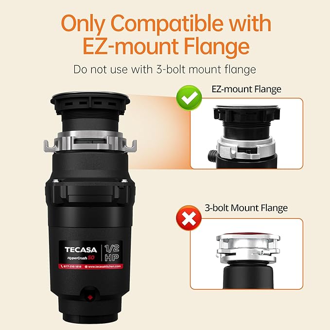1/2 HP Garbage Disposals, TECASA Continuous Feed, Stainless Steel Food Waste Grinding System for Kitchen Sink Food Waste, Power Cord Included, Black - HyperCrush 50-Ruum Studio Home