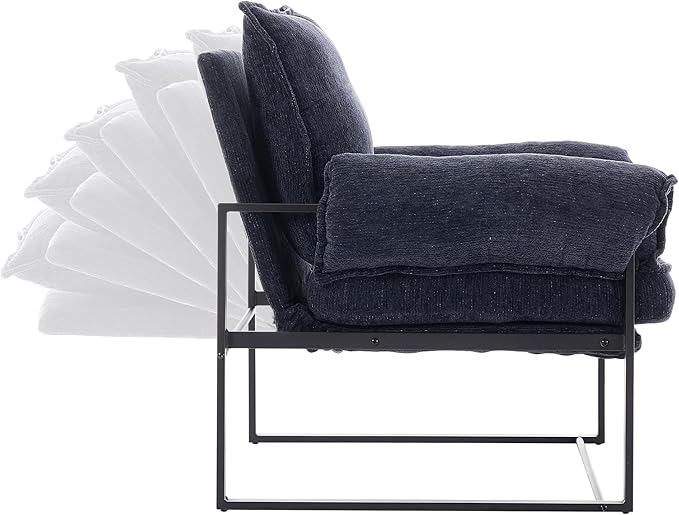 YISHENG Accent Chair with 6-Angle Adjustable Backrest, Chenille Fabric Living Room Chair Upholstered Lounge Chair, Modern Chair Cozy Reclining Chair for Reading Room, 1PC Dark Blue-Ruum Studio Home