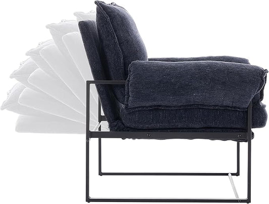 YISHENG Accent Chair with 6-Angle Adjustable Backrest, Chenille Fabric Living Room Chair Upholstered Lounge Chair, Modern Chair Cozy Reclining Chair for Reading Room, 1PC Dark Blue-Ruum Studio Home