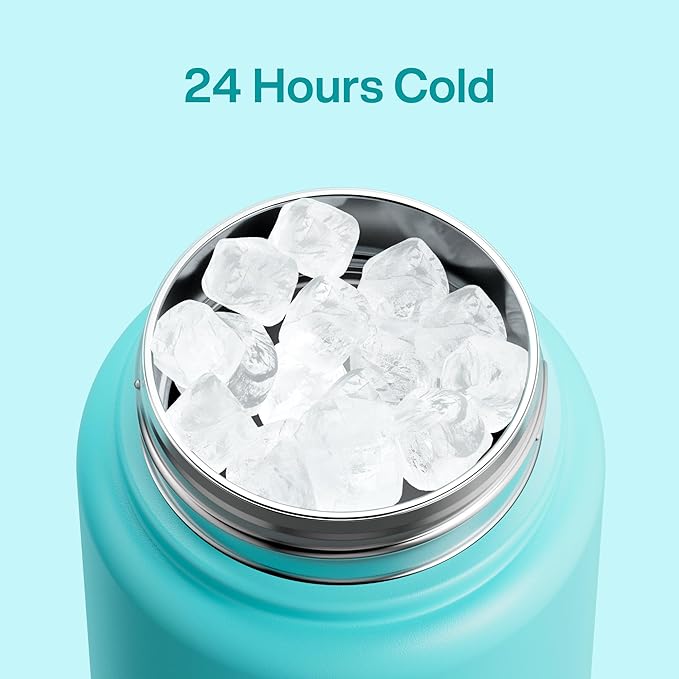 Insulated Water Bottle with Straw Stainless Steel Water Bottle, Leak-Proof, BPA-Free, Double Wall Vacuum Keeps Cold for 24 Hours for Sports, Travel, School (32 oz, Aquamarine Blue)-Ruum Studio Home