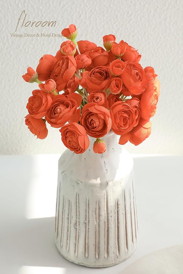 Floroom Ranunculus Artificial Flowers 18 Pcs Burnt Orange Faux Silk Mini Ranunculus Bulk Fake Wedding Filler Flowers for DIY Bouquets, Centerpieces, Bridal Shower Decorations & Arrangements-Ruum Studio Home