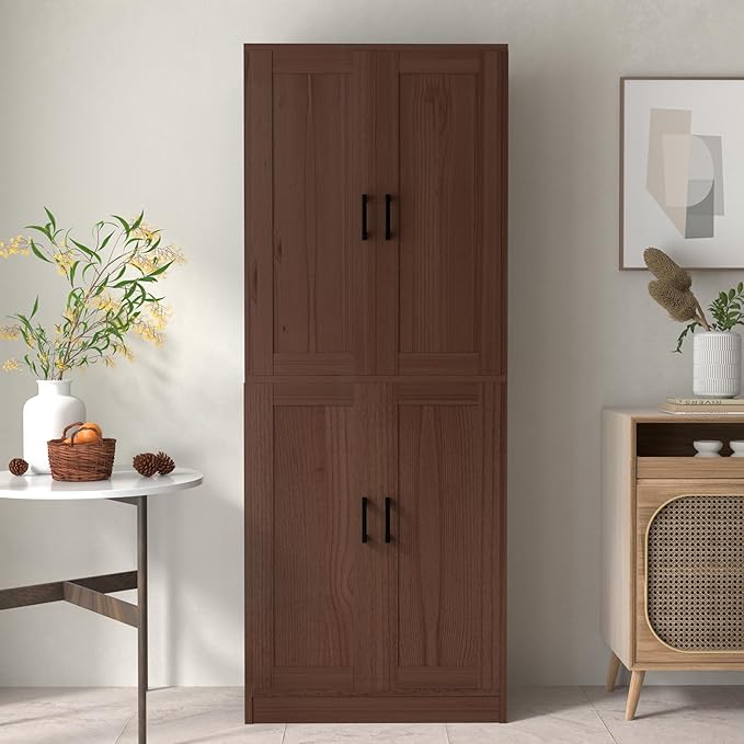 Brown Kitchen Pantry, 71" Tall Cabinet with Doors, Hutch with Storage for Dining Room-Ruum Studio Home