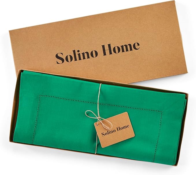 Solino Home Linen Hemstitch Table Runner 108 Inches Long - 100% Pure Linen Emerald Green Table Runner 14 x 108 Inch - Classic Hemstitch-Ruum Studio Home