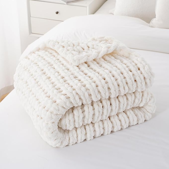 Battilo Chunky Knit Throw Blanket, Soft and Thick Chenille Throw Blanket, 50"x60" Handmade Cable Knit Crochet Blanket, Large Rope Knot Throw Blankets for Couch Sofa Bed Home Decor, Cream-Ruum Studio Home