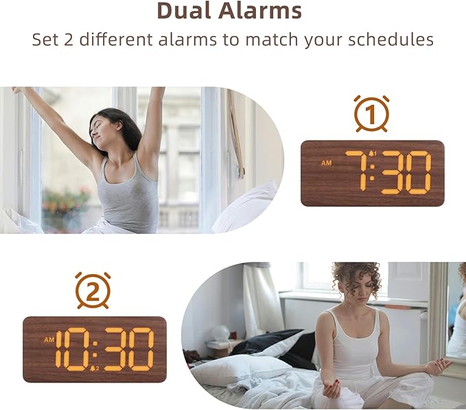 uscce Wooden Digital Alarm Clocks for Bedrooms: Dimmable Dual Alarm Clock with Large Numbers for Bedside Desk - Loud Alarm for Heavy Sleepers with Volume Control - Wood Decor & Gifts-Ruum Studio Home