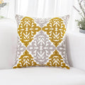 HWY 50 Mustard Yellow Decorative Throw Pillow Covers 18x18 Inch (1 Piece), Embroidered Cotton Farmhouse Cushion Cover Pillow Case for Sofa Couch Living Room Bed Bedroon, Floral Geometric-Ruum Studio Home