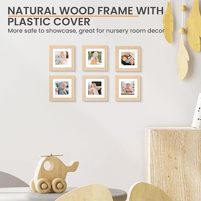 upsimples 4x4 Picture Frame, Natural Solid Wooden Picture Frames, Display 3x3 with Mat or 4 x 4 Without Mat, Wall or Tabletop, 1 Pack, Natural-Ruum Studio Home