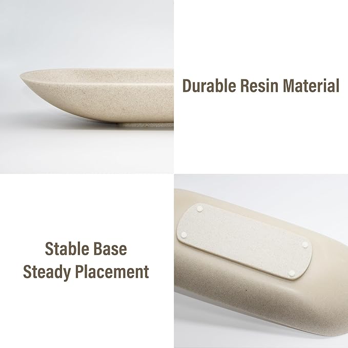 Large Decorative Bowl for Home Decor - Long Dough Bowl with Anti Slip Base for Table Centerpieces - Beige Minimalist Design Dough Decor Bowl for Coffee Table, Dining Table Centerpiece-Ruum Studio Home