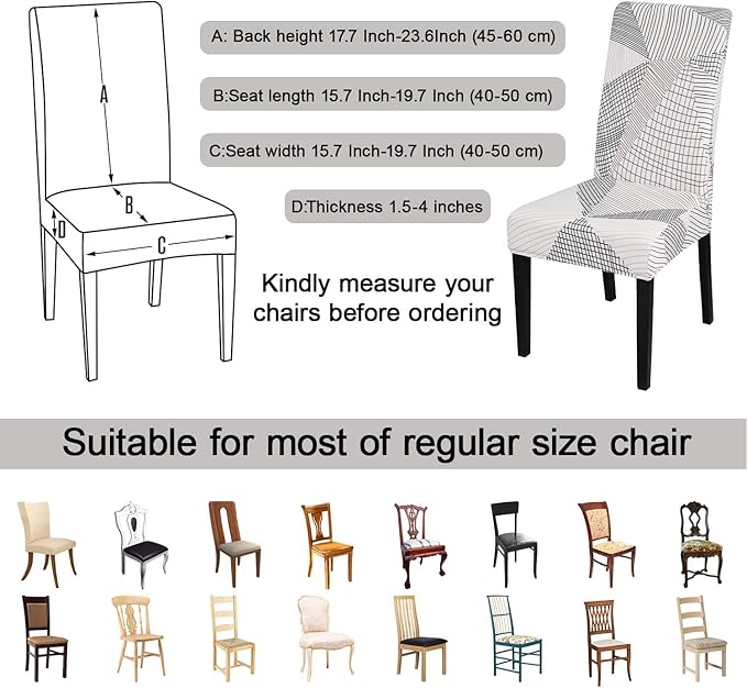 JQinHome White Chair Covers for Dining Room Set of 4, High Stretch Removable Washable Parsons Chair Slipcover for Home Party Hotel Wedding Ceremony (4PCS, Geometric)-Ruum Studio Home