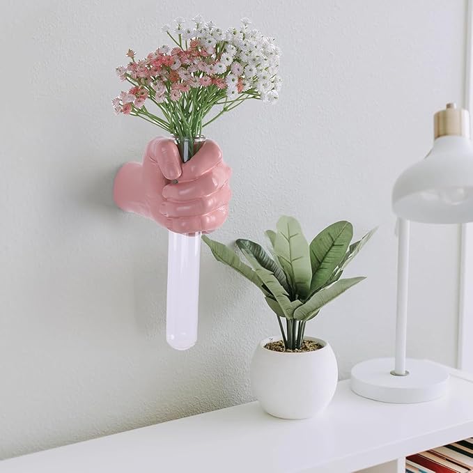 Pink Wall Sculpture,Wall Art Bedoroom,Hand Vase,Funky Flower Vase Decorations,Unique Wall Statue,Home Decor Art-Ruum Studio Home