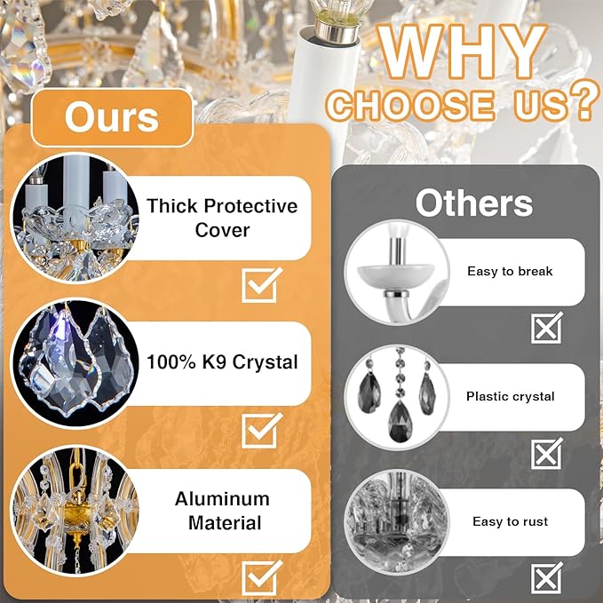 Modern Crystal Chandeliers, Gold Candle Chandelier -Luxury Chandelier Lighting Fixtures for Dining Room, Foyer, Staircase Hallway Living Room Entryway, 10 Lights-Ruum Studio Home