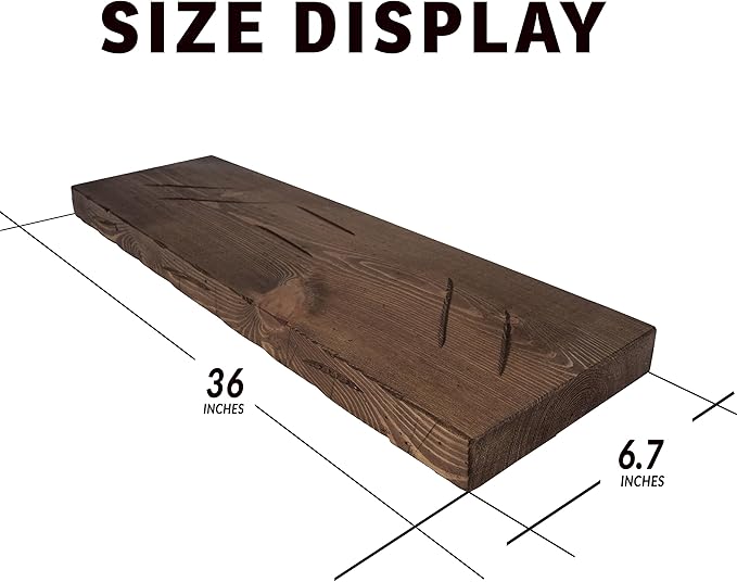 BGMG Floating Shelves 36 inch Long, Distressed,Wide Rustic Wooden Wall Shelves for Bathroom Living Room Bedroom Kitchen Farmhouse Set of 2-36x6.7x1.25 inch-Distressed Walnut-Ruum Studio Home