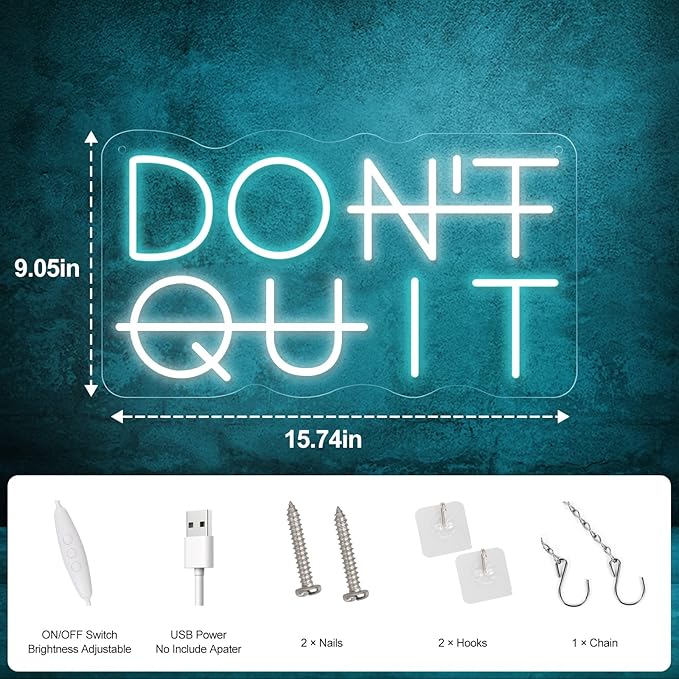Don't Quit LED Neon Sign for Wall Decor, DO IT Neon Lights Party Decorations, USB Powered Switch LED Neon Lights Adjustable for Office, Gym, Man Cave, Gamer Room Decor-Ruum Studio Home