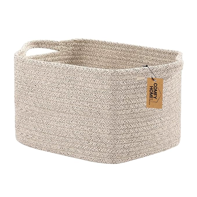 COMFY-HOMI Storage Basket for Shelves, Woven Baskets for Storage, Cotton Rope Basket for Toys,Towel Baskets, Toy Storage Organizer, Storage Cube Bin, Organization and Storage-All Brown-Ruum Studio Home