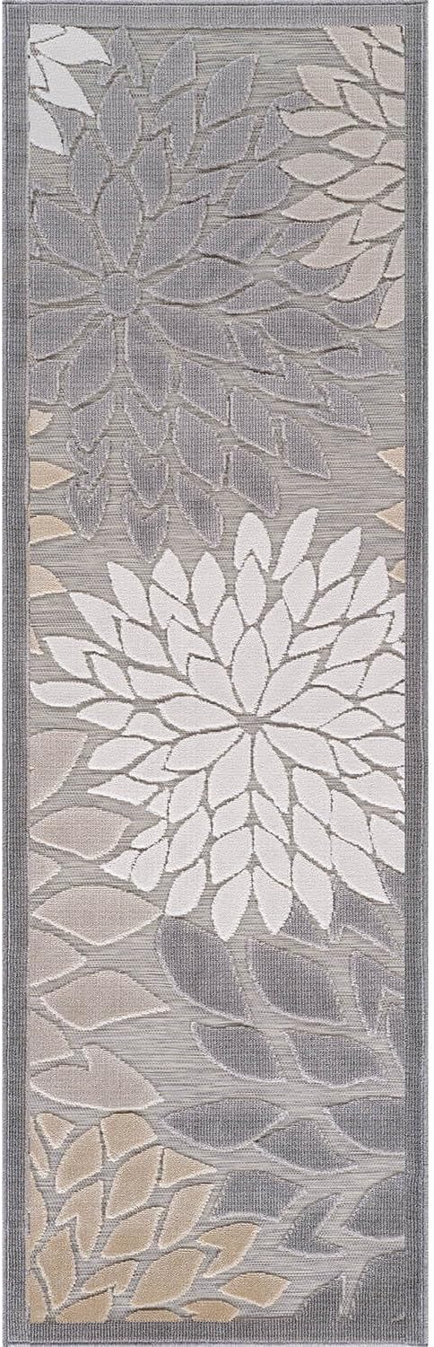 Beverly Rug Outdoor Runner Rug 2x7 Modern Floral Tropical Area Rugs for Indoor and Outdoor Patio Easy to Clean Non Shedding Living Room Porch Garden Washable Outside Carpet (2 x 7 Gray)-Ruum Studio Home