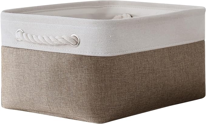 TheWarmHome Storage Basket for Shelves - 1 Pack 14x10x6.7 inch Collapsible Storage Bins Storage Boxes for Organizing for Laundry Closet Gift Cloth Nursery (Whiet & Khaki)-Ruum Studio Home