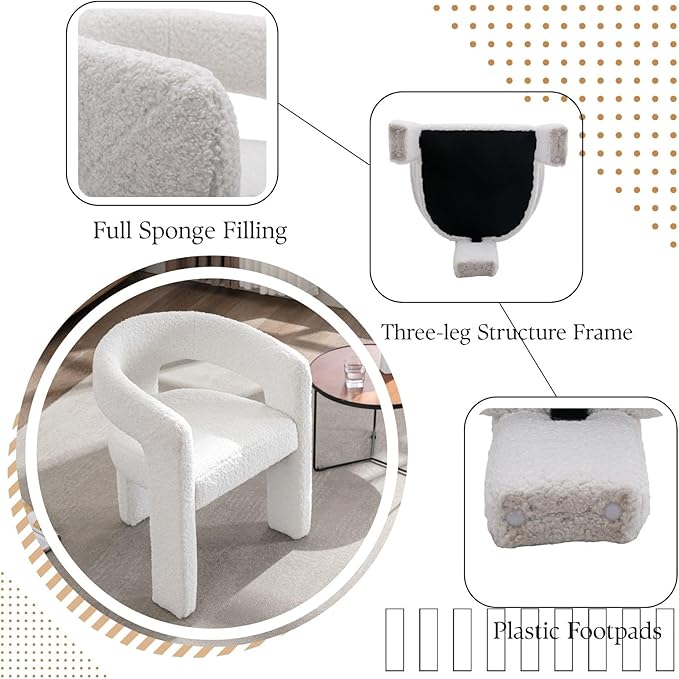 White Boucle Dining Chairs Set of 2, Modern Barrel Dining Room Chairs Upholstered Faux Fur Accent Chair with Arms and Round Back for Living Room Kitchen Armchair No Assembly Needed-Ruum Studio Home