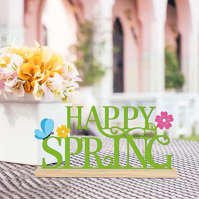 COCHIE Metal Happy Spring Sign, Spring Decorations for Home, Office, Shelf, Mantel, Indoor, Spring Flower Decor, Spring Butterfly Table Top Party Decoration (Spring)-Ruum Studio Home