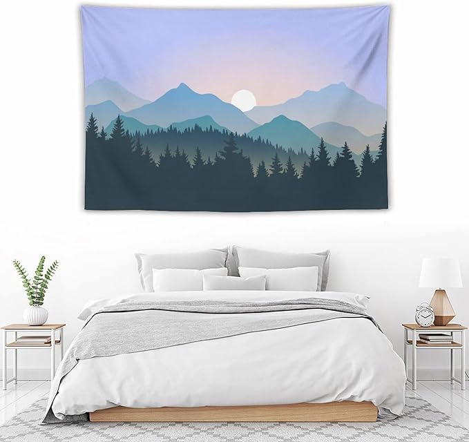 HZOHNAGO Mountain Tapestry Forest Mountain Sunrise Pattern Printed Wall Tapestry Wall Hanging for Bedroom Living Room Dorm 60" W x 40" H-Ruum Studio Home
