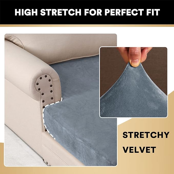 PrinceDeco Velvet Couch Cover for Dogs, Washable L Shaped Couch Cover, 1 Piece, Stone Blue-Ruum Studio Home
