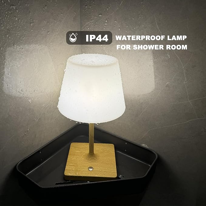 Cordless Table lamp, Outdoor Battery Operated Rechargeable Desk lamp,Waterproof Shower Lamp,4000mAh LED 3 Colors Dimmable Touch Lamps for Camping Patio Courtyard Bedroom-Wood-Ruum Studio Home