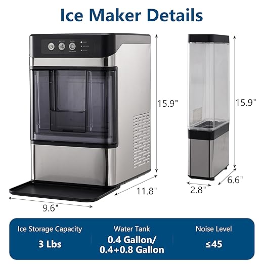 Nugget Ice Maker Countertop with 0.8Gal Removable Tank for Chewable Ice, 41Lbs/24H, One-Touch Fast Ice in 6 Mins, Self-Cleaning & Ultra Quiet for Home, Office, Party-Ruum Studio Home