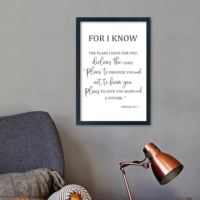 LuZhiQiang Jeremiah 29 11 Wall Art 16"×11" For I Know The Plans I Have for You Sign Wood Framed Wall Decor Hanging (Black)-Ruum Studio Home