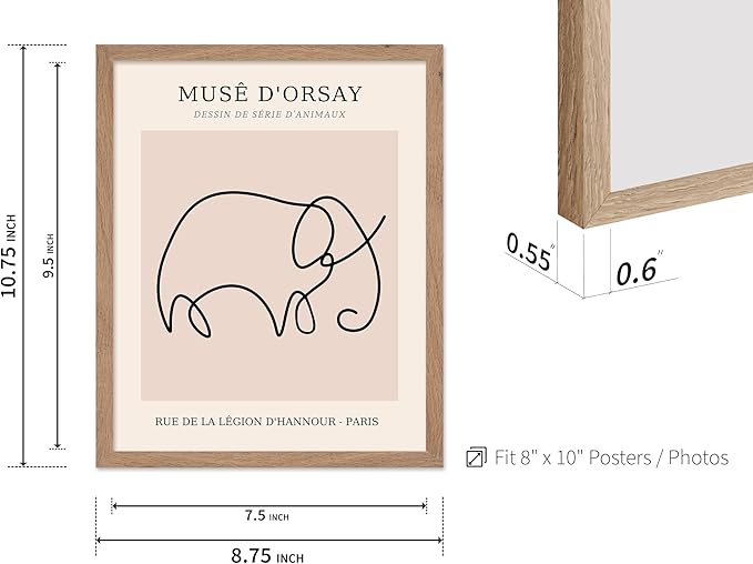 Poster Master Vintage Poster - Retro One Line Elephant Drawing Print - Elephant Art - Minimal Gift for Men, Women, Animal Lover - Abstract Wall Decor for Home, Office, 8x10 Beige Framed-Ruum Studio Home