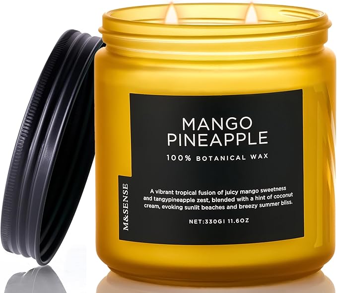 M&SENSE Mango Pineapple Tropical Scented Candle - 11.6oz Natural Soy Wax Non Toxic 70-Hour Burn 2-Wick Fruit Scent for Home, Housewarming Gifts - Aromatherapy Candle for Women, Men & Family Friends-Ruum Studio Home