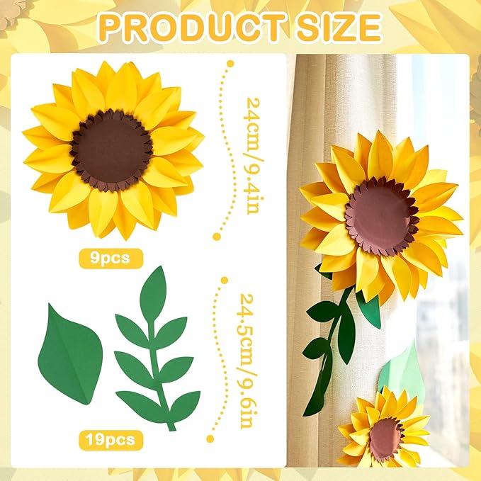 Paper Flowers Decorations for Wall, 3D Sunflower Party Decorations, Nursery Room Decor, Handmade Artificial Paper Flowers, Baby Showers Birthday Home Summer Party-Ruum Studio Home