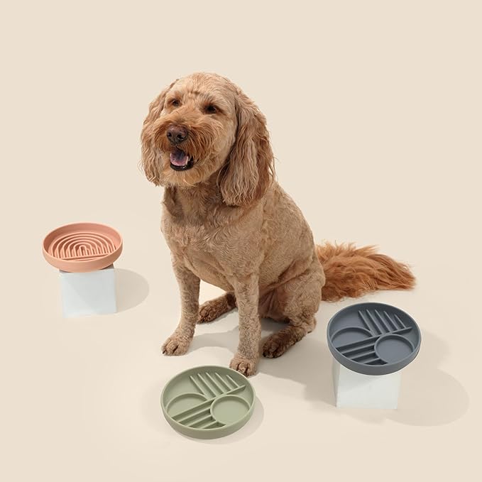 The Slowdown Bowl Silicone Slow Feeder for Dogs & Puppies, Slow Eating Modern Lick Mat Design, Reduces Gulping, Fits 2 Cups 7.5” Across x 1.5” Tall, Mealtime Challenge, Medium-Charcoal-Ruum Studio Home