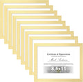 Vittanly 8.5x11 Picture Frames Set of 9, Shatter Resistant Plexiglass, Display 6x8 Pictures with Mat or 8.5x11 without Mat, Photo Frames for Wall or Tabletop, Engineered Wood, Gold-Ruum Studio Home