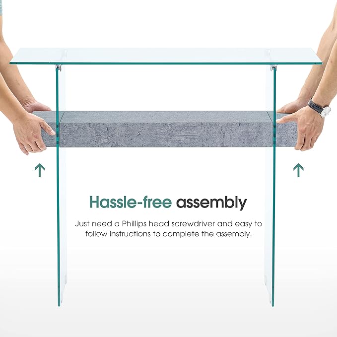 ivinta Glass Console Table with Storage, 39.4" Modern Entryway Table for Living Room, Foyer, Hallway, Bedroom 5101 (Gray)-Ruum Studio Home