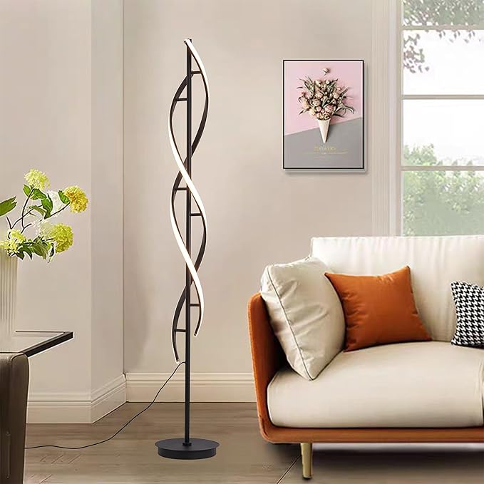Unique Spiral Floor Lamp 3 Color Dimmable with Remote Standing Floor Lamp, Modern Creative Tall Lamp Control for Living Room Bedroom and Office Black-Ruum Studio Home