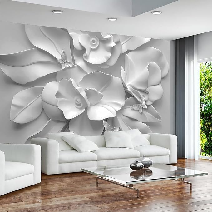 WFBHUA-3d Gray Floral Wallpaper Mural Black and White Embossed Peony Flowers Butterfly Wallpaper for Living Room Bedroom(Not Peel and Stick)-Ruum Studio Home