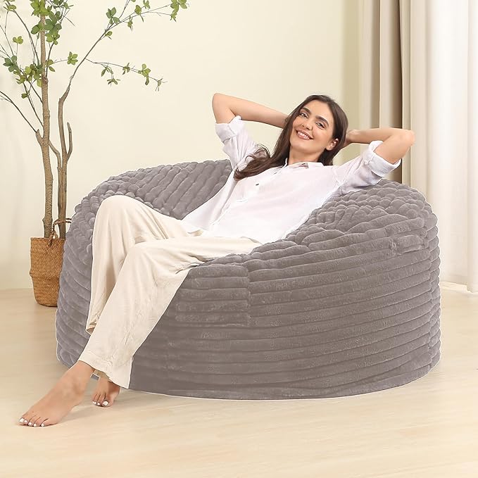 4FT Memory Foam Bean Bag Chair for Adults/Teens, Bean Bag Sofa with Fluffy Removable Cover, for Living Room Bedroom, Grey-Ruum Studio Home