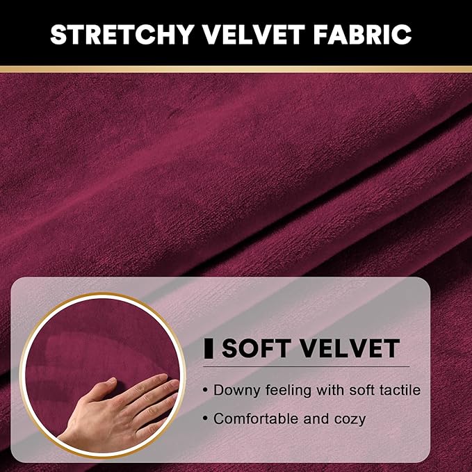 PrinceDeco Stretch Velvet Couch Cushion Covers, Soft Cushion Slipcover for Chair Loveseat Sofa Cushion Furniture Protector Seat Cushion Sofa Cover(Each Width Up to 29.5", Burgundy)-Ruum Studio Home