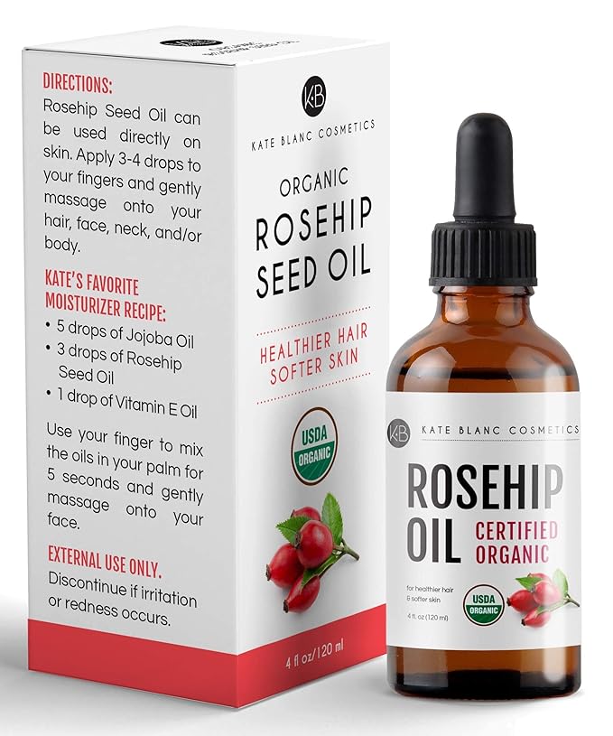 Kate Blanc Cosmetics Rosehip Oil for Face & Skin (4oz, Organic, Pure, Cold Pressed) Rosehip Seed Face Oil for Facial & Gua Sha Massage-Ruum Studio Home