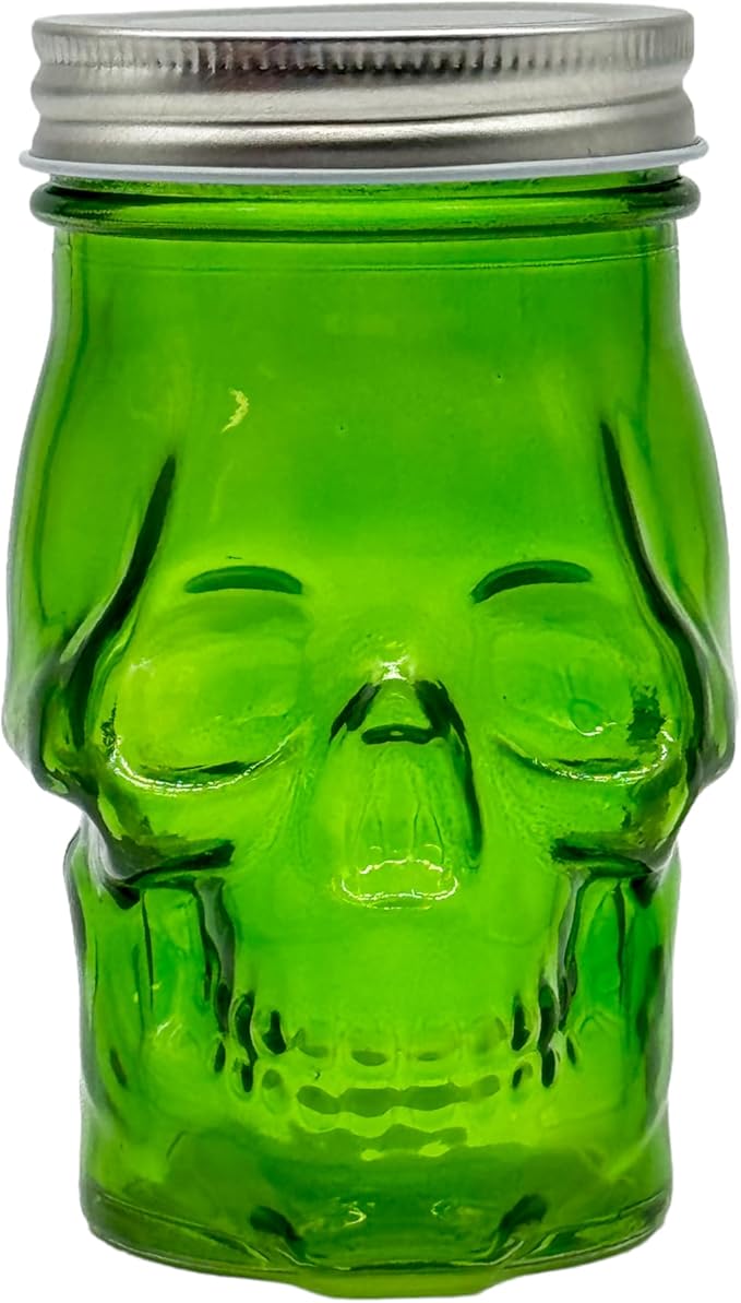 Generic 14 oz Colorful Skull Glass Mason Jar – Mix & Match 7 Vibrant Colors, Large & Durable! (Green)-Ruum Studio Home
