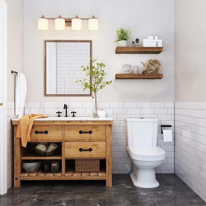 QEEIG Floating Shelves for Wall Bathroom Shelf Bedroom Kitchen Living Room Farmhouse Small Book Shelf 16 inch Set of 2, Brown (015-BN2)-Ruum Studio Home