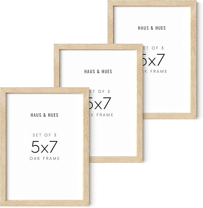 HAUS AND HUES Beige Wood Picture Frames 5x7 - Set of 3 for Gallery Wall, Collage Wall Decor, Photo Frames (Beige Oak)-Ruum Studio Home