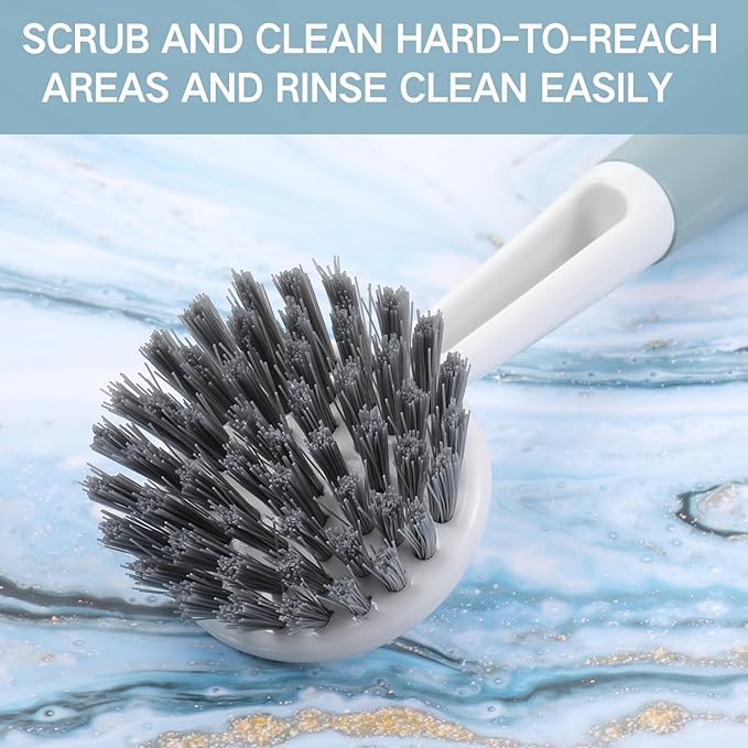 Patelai 12 Pack Kitchen Scrub Dish Brush with Long Handle Dish Scrubber with Stiff Bristles Scrub Brushes for Kitchen Dishes Washing Tools, Pots, Pans and Sink Cleaning (Celadon)-Ruum Studio Home