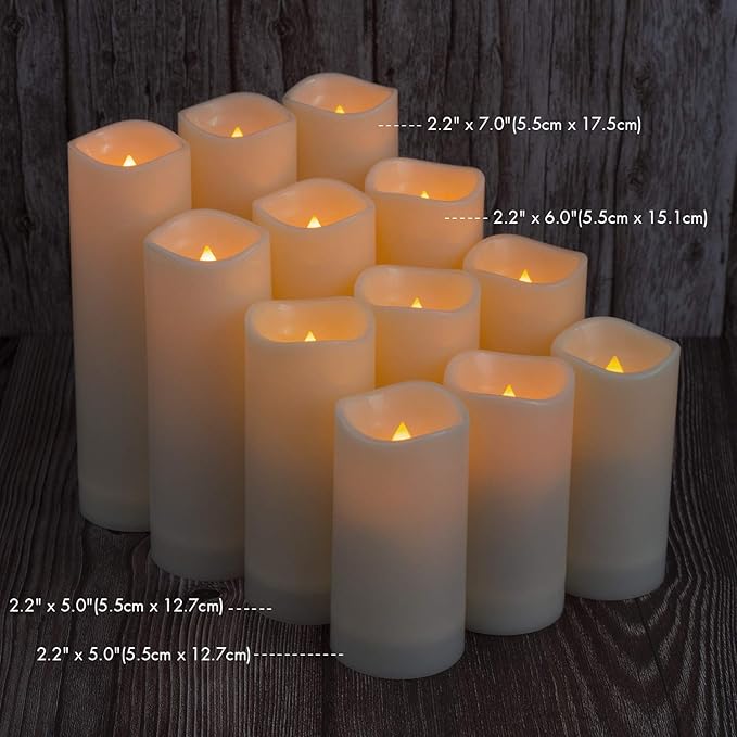 Aignis 24pcs Flameless LED Candles Battery Operated with 10-Key Remote Timer, Outdoor Waterproof Electric Lights, Warm Flickering Glow for Cozy Home/Wedding/Holiday Décor (D2.2'' x H4''/5''/6''/7'')-Ruum Studio Home