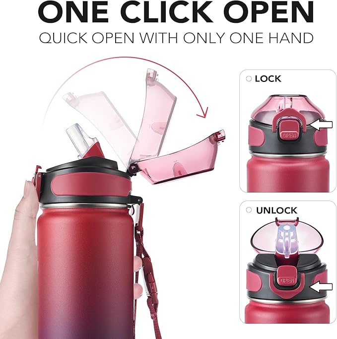 Enerbone 24 oz Insulated Water Bottle, Stainless Steel Bottle with Carrying Strap, Double-Wall Vacuum Insulation Design, Leakproof Sports Bottle with Straw, Keep Drinks Cold or Hot for Hours-Ruum Studio Home
