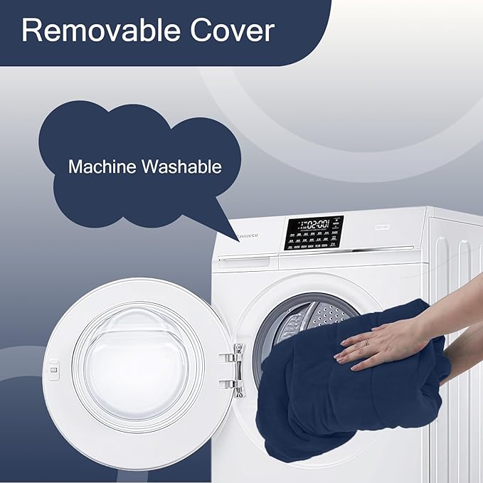 MeMoreCool Square Stuffed Pouf Ottoman Foot Rest, Floor Pouf Foot Stool with Foam Chunk Filling, Soft Stuffed Ottoman Footrest for Living Room, Navy-Ruum Studio Home