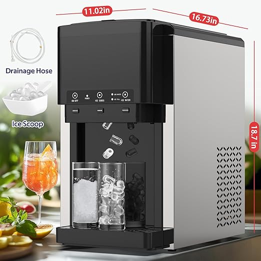 3 in 1 Water Dispenser with Ice Maker, Nugget Ice Maker Countertop, Bullet Ice, Crushed Ice, Water Cooler, 44Lbs/24H, 12 Ice Cube/6Min, Self-Cleaning, 4Lbs Ice Storage, Home, Kitchen, Party, RV-Ruum Studio Home