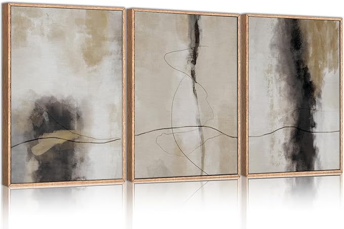 HPINUB Large Modern Abstract Shapes Framed Canvas Wall Art Set,Neutral Black and White Wall Decor,Minimalist Nordic Wall Painting for Living Room,Bedroom,Dining Room,Office -24"x36"x3-Ruum Studio Home